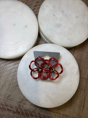 183 PILGRIM Red Floral Enamel Statement Earrings - Unbranded